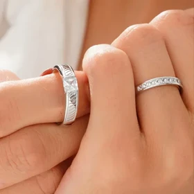 حلقه ست نقره نگین‌دار 2219 – انگشتر ازدواج/نامزدی