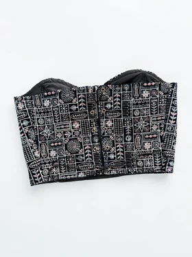 کراپ تاپ مجلسی دکلته فنر دار سوزن دوزی پشت‌باز بندی