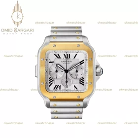 ساعت مچی کارتیه کورنوگراف دو رنگ طلایی صفحه سفید Cariter