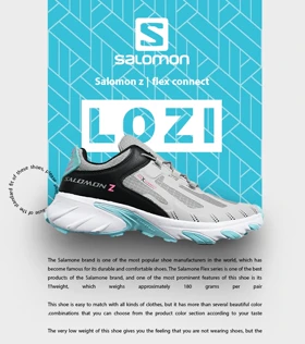 کفش کتانی مردانه و زنانه طوسی مشکی آبی سالومون Salomon z flex connect