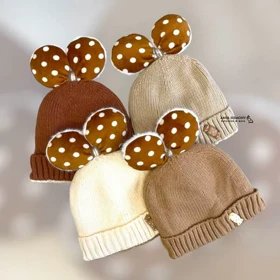 کلاه نوزادی دخترانه پاپیون خالدار