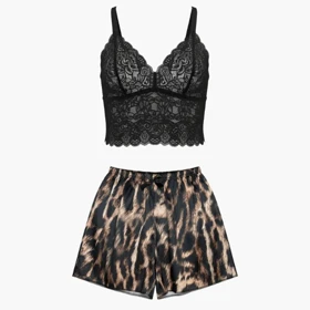 لباس خواب زنانه مدل گیپور و ساتن پلنگی 102