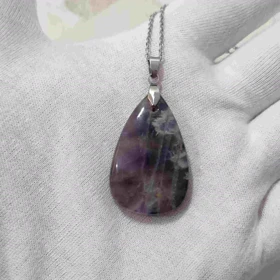 گردنبند سنگ آمیتیست سایز بزرگ کد (همراه با زنجیر استیل و بند چرمی)1