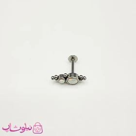 پیرسینگ گوش استیل نقره ای رنگ مدل سنگ رنگین کمانی کد 229