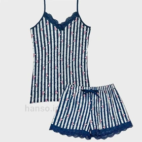 ست تاپ شلوارک نخی هانکس Hnx خرگوش سرمه‌ای