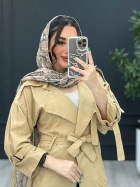 مانتو لینن بلند کمربند دار سرشانه پاگن