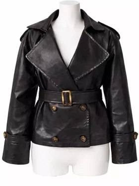 کت زنانه چرم یقه انگلیسی دبل برست نیوا (niva) سین استایل