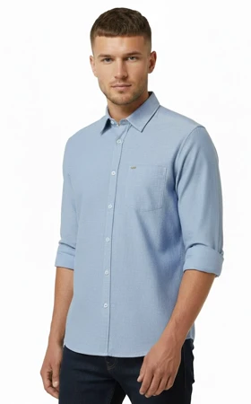 پیراهن مردانه آبی آستین بلند نخ پنبه 520