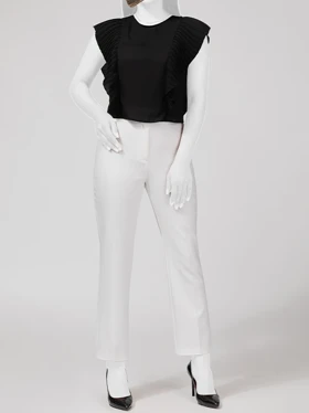 بلوز زنانه مجلسی یقه گرد کرپ حریر پلیسه ای چکاوک