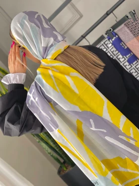 شال طوسی زرد نخی طراحی منگو