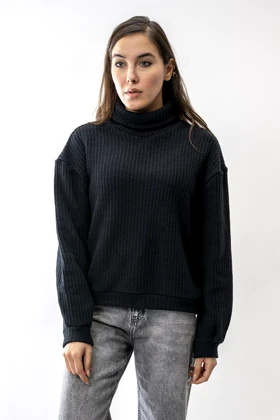 بافت یقه اسکی آستین بلند زنانه