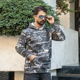 هودی طرحدار مردانه مشکی مدل stock