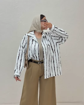 شومیز مانتویی راه‌راه