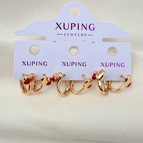 گوشواره قلب طلایی و قرمز ژوپینگ