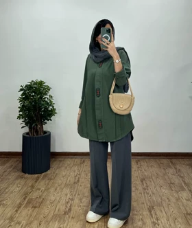 مانتو لینن دکمه مخفی پانیا