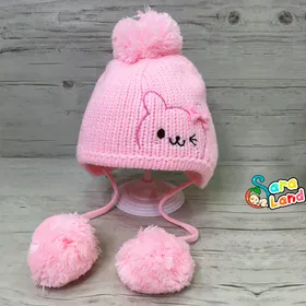 کلاه بافت نوزاد پوم دار طرح گربه و پاپیون برجسته