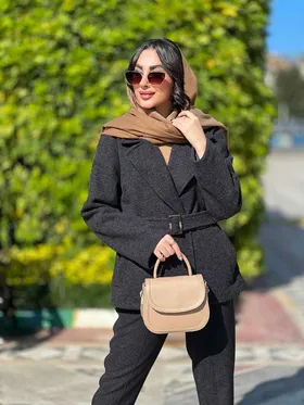 پالتو دو دکمه کمر سگک دار