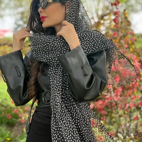 شال توری خال‌خالی سفید