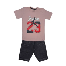 ست تیشرت آستین کوتاه و شلوارک پسرانه مدل PJ1052 رنگ صورتی