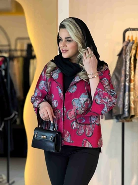 کت ژاکارد آستین رکلان سرخابی 120513