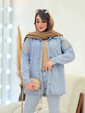 مانتو جین سرشانه گلدوزی