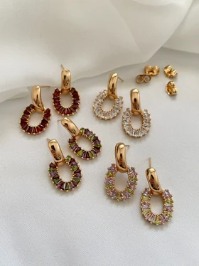 گوشواره نگین رنگی ژوپینگ