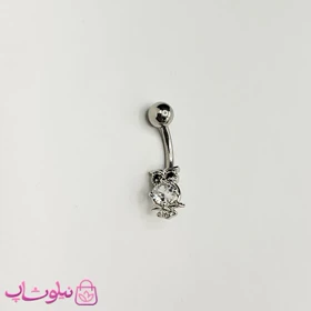 پیرسینگ ناف مدل جغد استیل با نگین سفید و مشکی کد 269