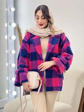 پالتو چهارخونه آستین بند دو جیب