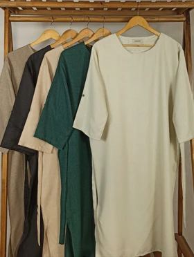 کفتان ساده کمربنددار(MK-4-7-3637) (کرمی)
