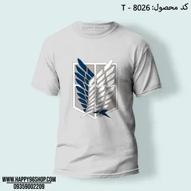 تیشرت با طرح لوگوی آبی سفید انیمه Attack on Titan کد T - 8026