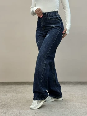 شلوار جین نیم بگ سرمه ای 6173