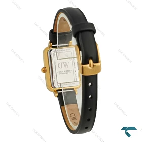 ساعت DW زنانه مستطیلی طلایی بندچرم صفحه سفید نگین‌دار DW-8026-L