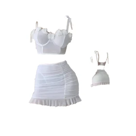 ست فانتزی شکوفه فنردار دامنی سفید برند لاریسا کد 4919