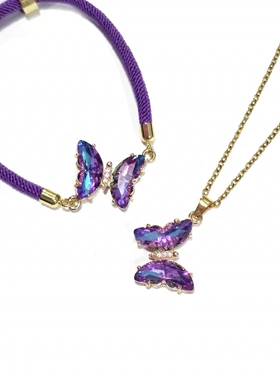 گردنبند و دستبند پروانه سواروسکی بند طنابی کشویی