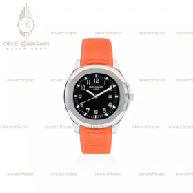 ساعت مچی پتک فیلیپ آکوانا بند رابر نارنجی صفحه مشکی Patek Philippe Aquanaut