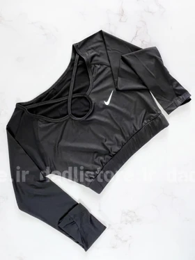 کراپ تاپ ورزشی آستین دار فینگر دار نایکی Nike