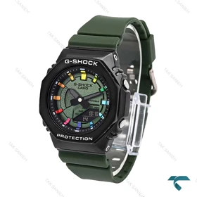 جیشاک زنانه GM-S2100 سبز مشکی صفحه رنگین کمانی G-shock-6393-L
