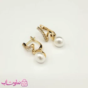 گوشواره ژوپینگ نگین‌دار طلایی با مروارید سفید