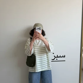 تیشرت لانگ باکسی راه راه کد 6081 (سبز)