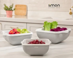 ست کاسه و آبکش 4 گوش 3 سایز لیمون