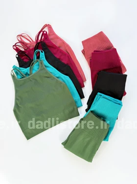 ست کراپ بند دوبل و لگ پشت چروک ورزشی سیملس اقتصادی