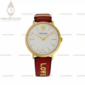 ساعت مچی ورساچه بند چرمی قرمز صفحه سفید Versace