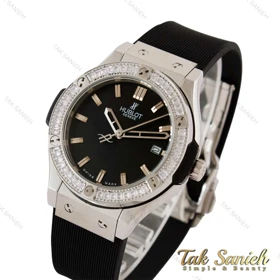 ساعت هابلوت زنانه دور نگین نقره ای مشکی Hublot-5127-L