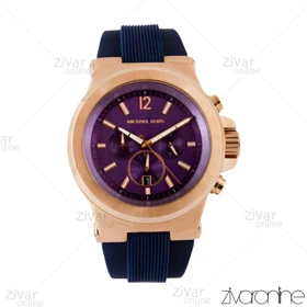 ساعت مایکل کورس مردانه قاب رزگلد بند رابر سرمه ای 104327