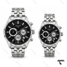 ساعت ست سیکو VIP رفرنس 31692 کورنوگراف نقره ای صفحه مشکی Seiko-11459-S