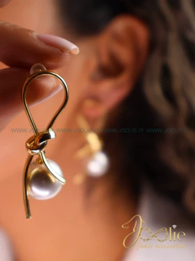 گوشواره زنانه طرح طلا پاپیون مروارید E1167