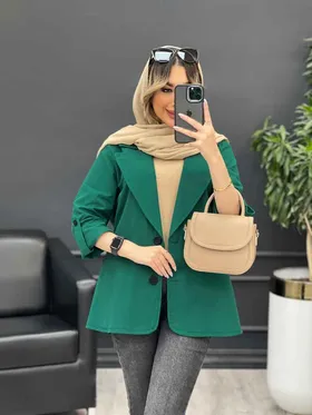 مانتو لینن دو دکمه جیب نما