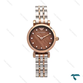 ساعت آرمانی مینی زنانه دورنگ رزگلد صفحه قهوه ای Armani-6268-L