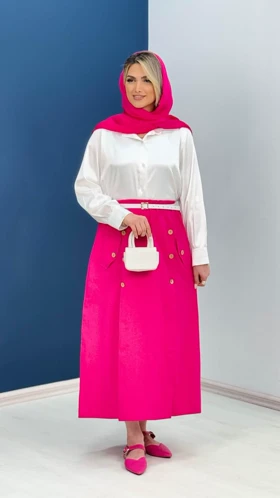 دامن دکمه‌دار لینن