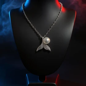 گردنبند نقره 925 وال و مروارید زنانه خاص نگین‌دار